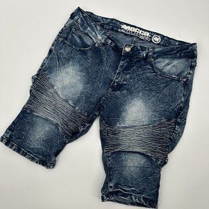 Mecca Men's Blue Denim Jean Acid‎ Wash Ribbed Shorts Size 34